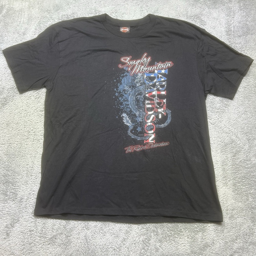 Harley Davidson Shirt Men's 2XL Black Smokey Mountain Riders Destination‎ Dragon